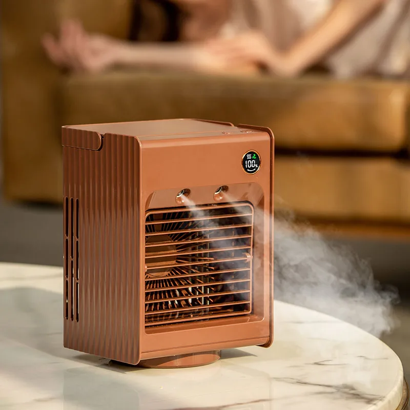 Cool Small Camping Fan USB Portable Rechargeable Stand Mini Table Fan Air Conditioner Mist Air Cooler Fan