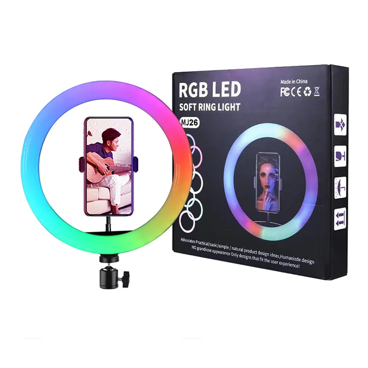 10 inch RGB rainbow Led ring light with 19cm light stand full set for photo led light ring for Videography Equipment (1600198863401)