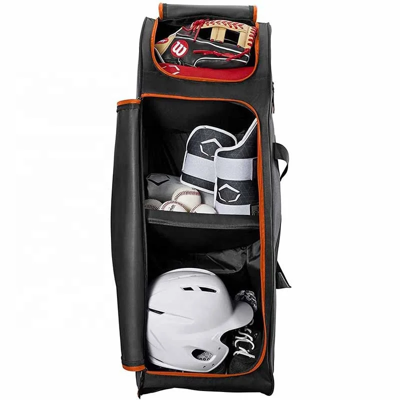Large softball rolling gear equipment baseball accessories trolley bag heavy-duty cricket roller luggage bag