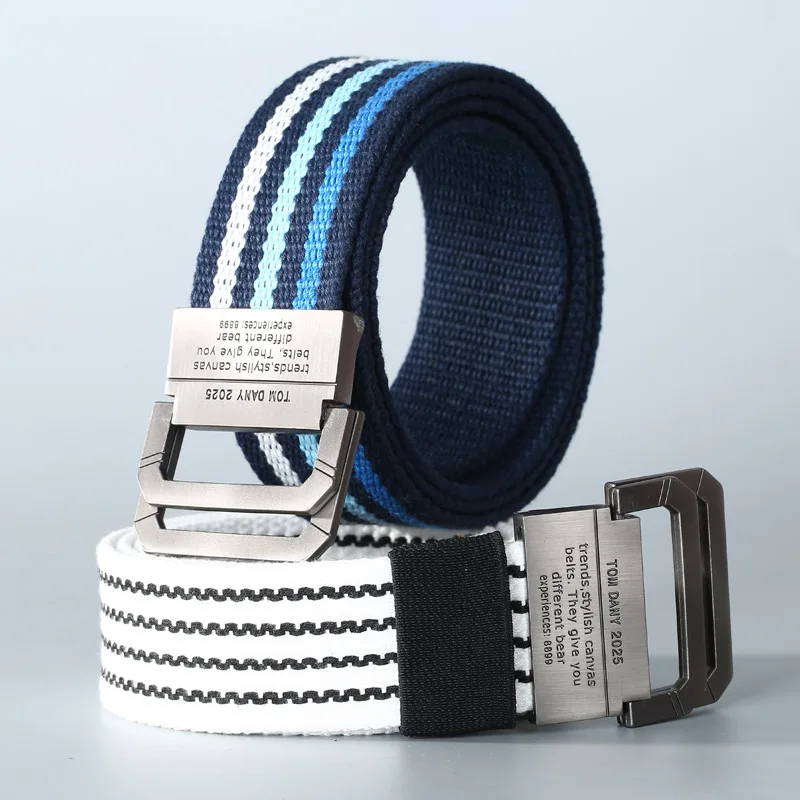 Canvas Belt Alloy Double Ring Buckle Unisex Cotton Fabric Canvas Nylon Fabric Belt Teenager Student Fashion Extended Belt