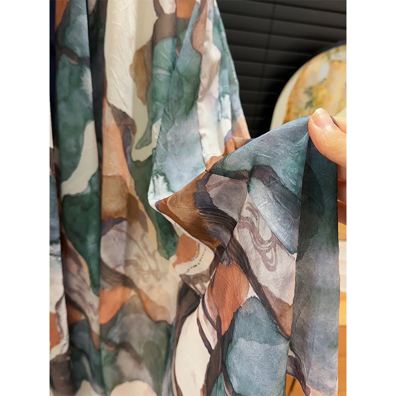 French Retro Holiday Style Skirt New Summer Graffiti Painting A-Line High Waist Design Mid-Length Skirt