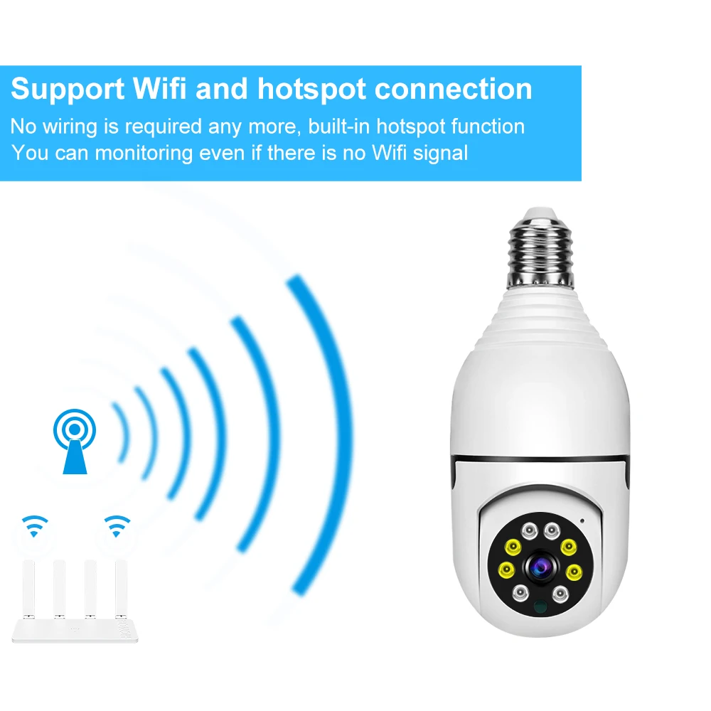 Light Security wifi Camera Surveillance HD 1080P 360 Panoramic Night Vision Two Way Audio Light Bulb Camera