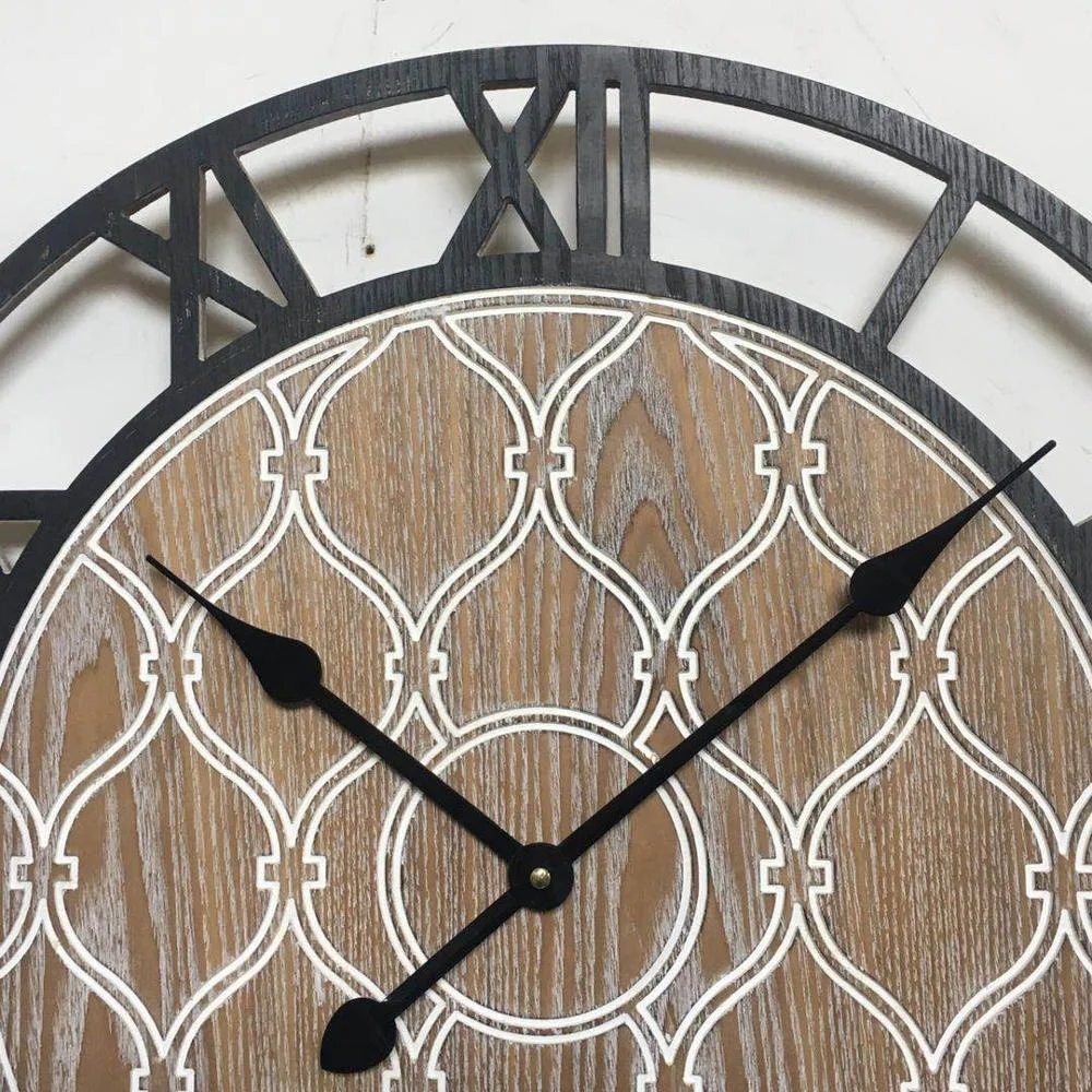 
Oversized Custom Geometric Design White Brushed Fraxinus Mandshurica Wooden Wall Clock 