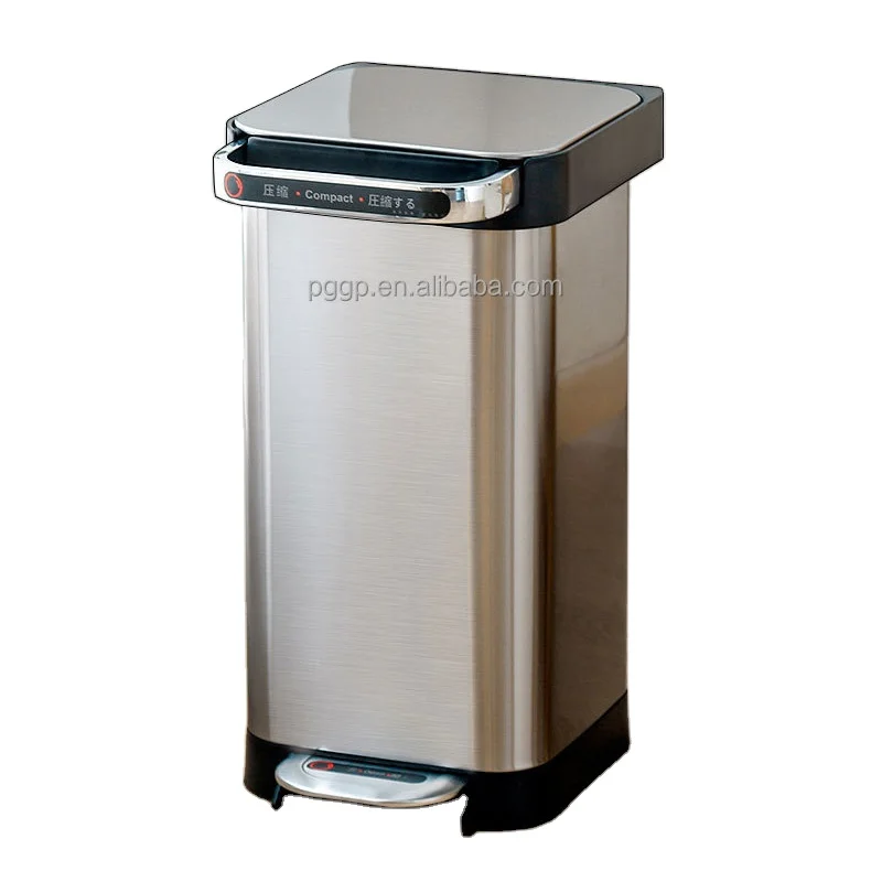 50L Hot sale kitchen garbage compactor bin Stainless Steel 13 gallon compressing trash can with pedal