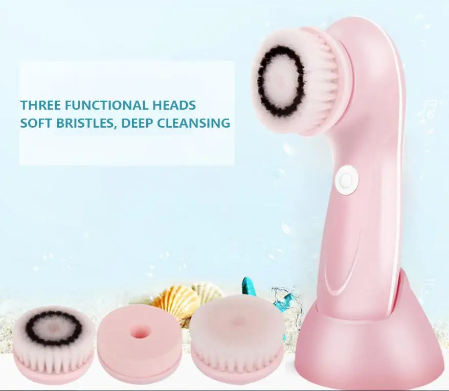 
Rotation Sonic Face Cleansing Brush 3 Heads Deep Pore Cleaner Waterproof Facial Massage USB Rechargeable Facial Wash Brush 