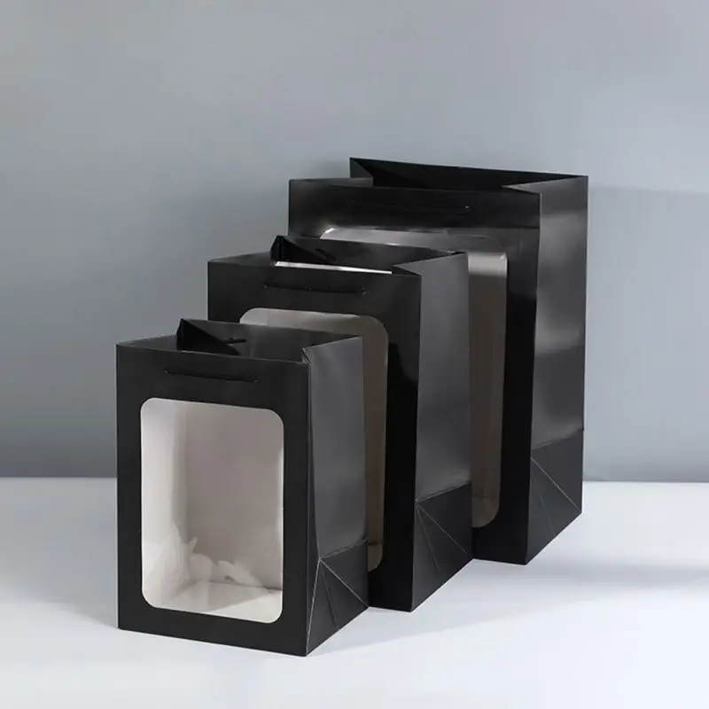 Wholesale Creative Waterproof Flower Paper Gift Bag Bouquet Handbag With Pvc Transparent Window