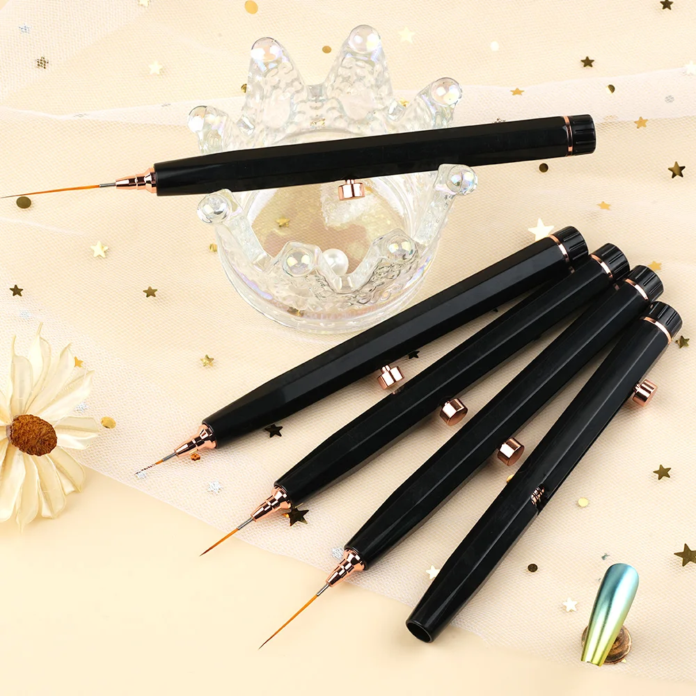 Custom New Gel Art Design Double End Rose Gold Metal Handle Nail Art Paint Brush Liner 3d Detail Nails Brush