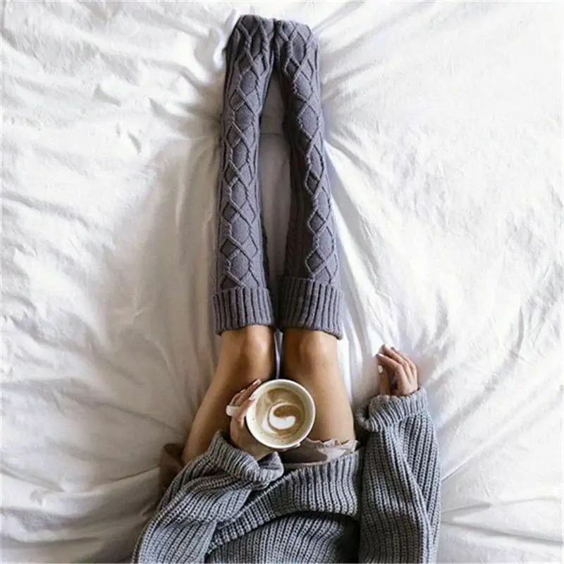 Sock factory Knitted Long Women Socks Thigh Over Knee Warm Ladies Stockings Soft 75CM Length