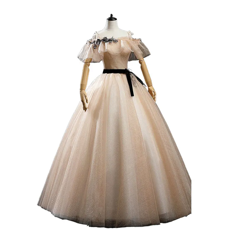 Высококачественное Платье трапециевидного цвета из блестящего тюля в пол с черными аппликациями бисера для женщин на день рождения