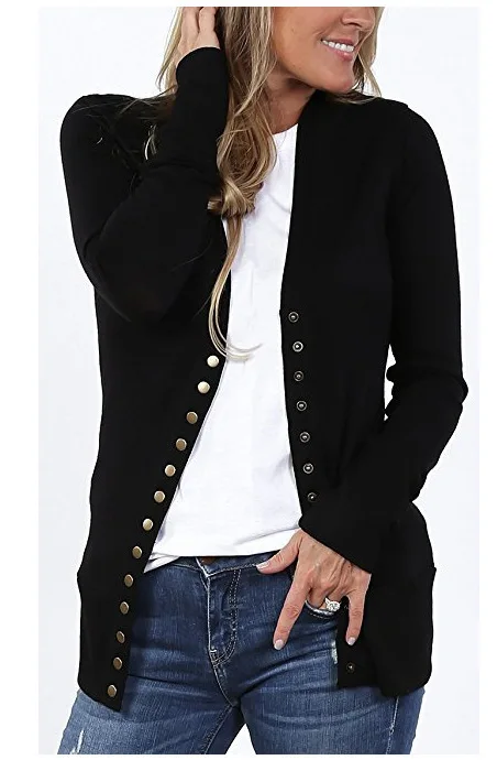 Женский кардиган с длинным рукавом и пуговицами, однотонный вязаный кардиган в рубчик