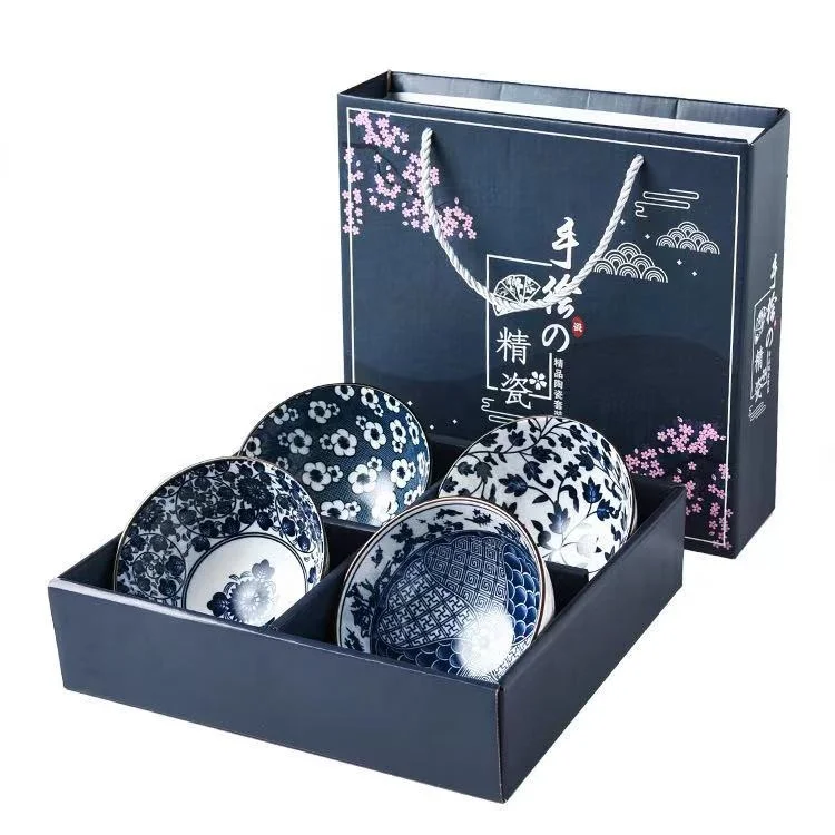 Wholesale cheap Japanese blue and white ceramic boutique bowl hotel kitchen utensils