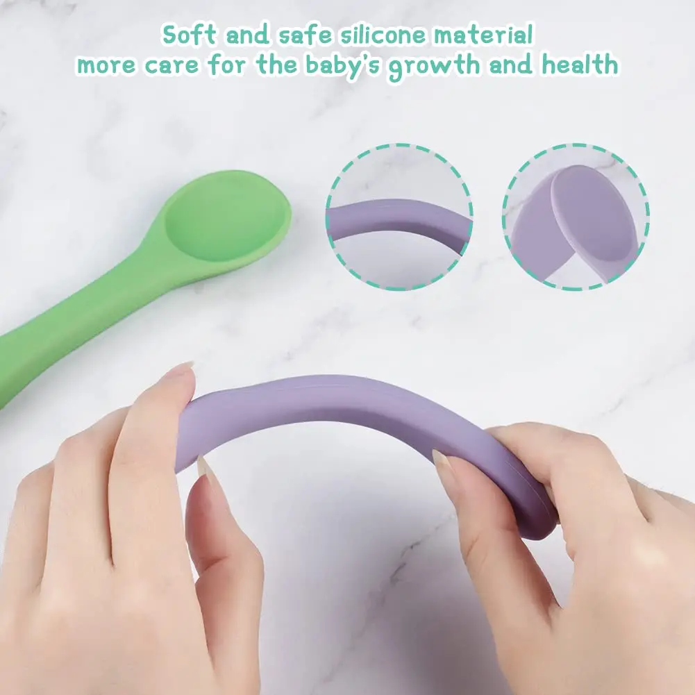 Wholesale Spoons And Forks Flatware Sets Factory Price Children Silicone Baby Spoon And Fork With Handle For Training