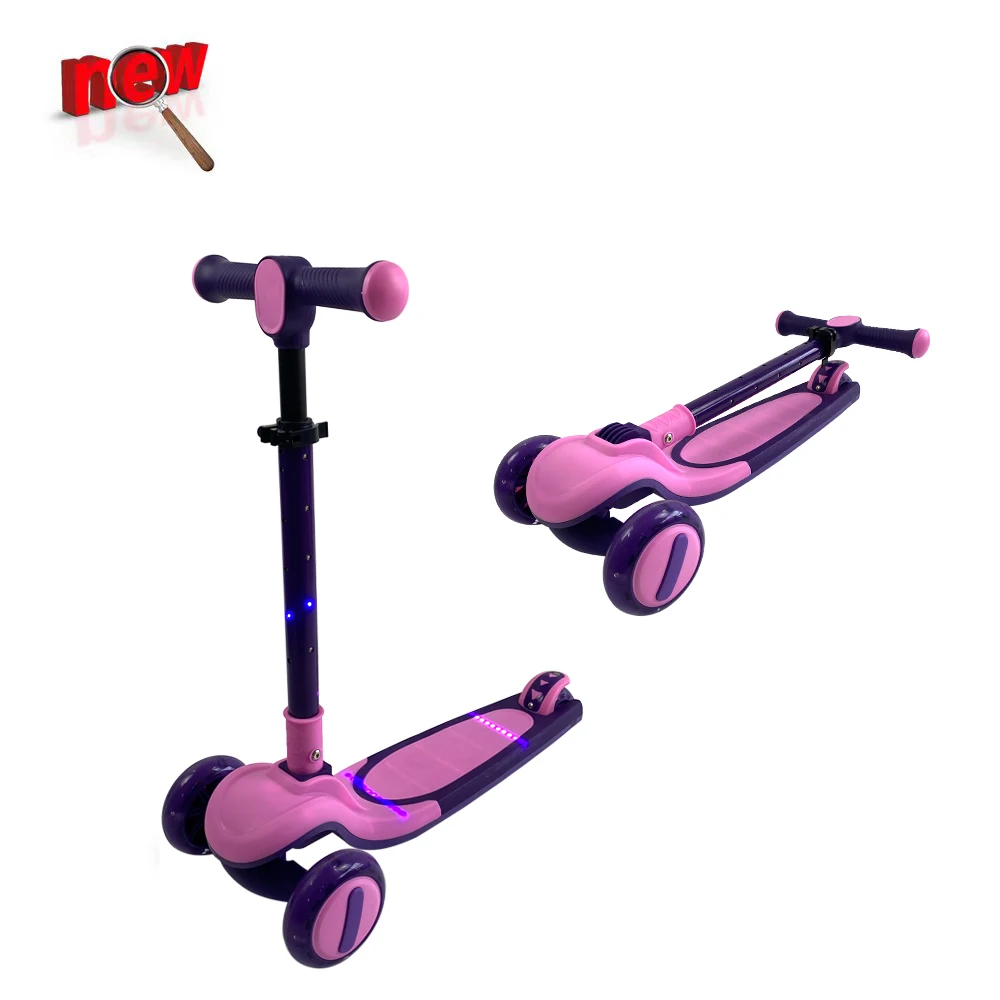 Factory direct supply easy folding child foot kick 3 wheels kids scooter with RGB light tube