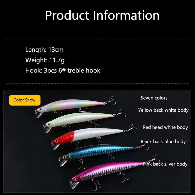 New 11.7g 13cm sinking water 3d eyes fishing hook plastic lure salmon sea bass fishing lure vibration