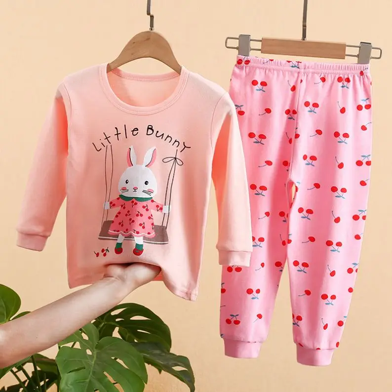 2023 High Quality Children Cotton Pajamas 2PCS Set Girls Sleepwear nightwear Kids Boys Long Sleeve Cartoon Cotton pyjamas Set