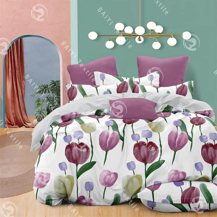 Modern Stylish Style Bed Sheet Sets 100% Polyester Printed Skin-friendly Microfiber Bedding Set Customize Pillowcase Duvet Cover