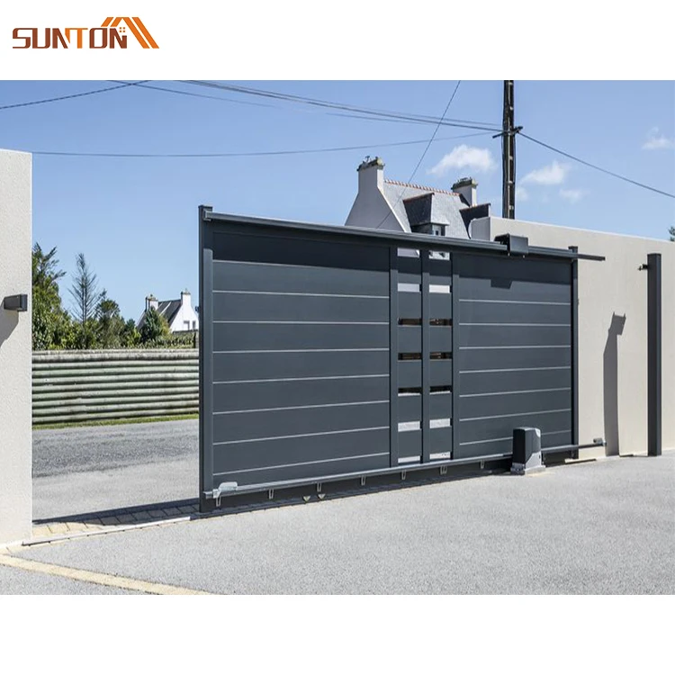 Cheap price villa aluminium fence main entrance door gates design house outdoor automatic metal aluminum sliding garden gate