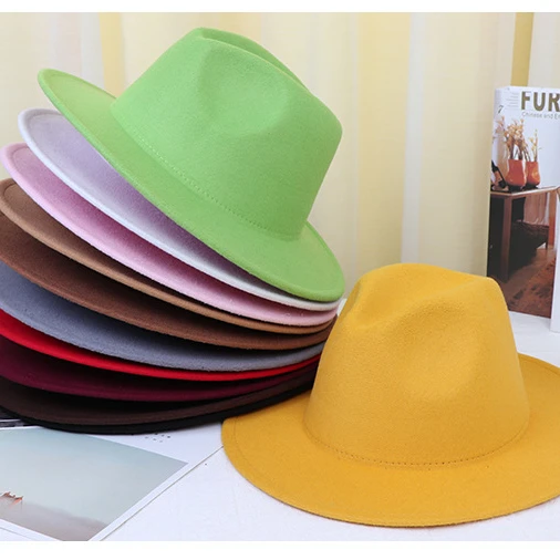 
2021 Wholesale Fake Wool Felt Fedora Hats For Men 2 tone hat different color women fedora hats  (1600141266513)