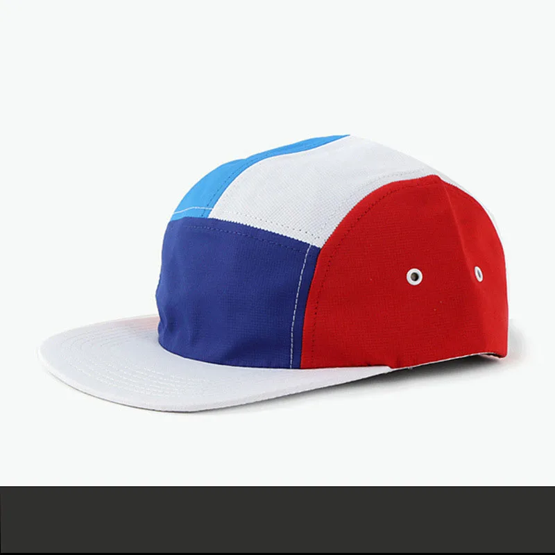 wholesale fashion custom blank 5 panels nylon waterproof flat brim snapback camp hat running hat