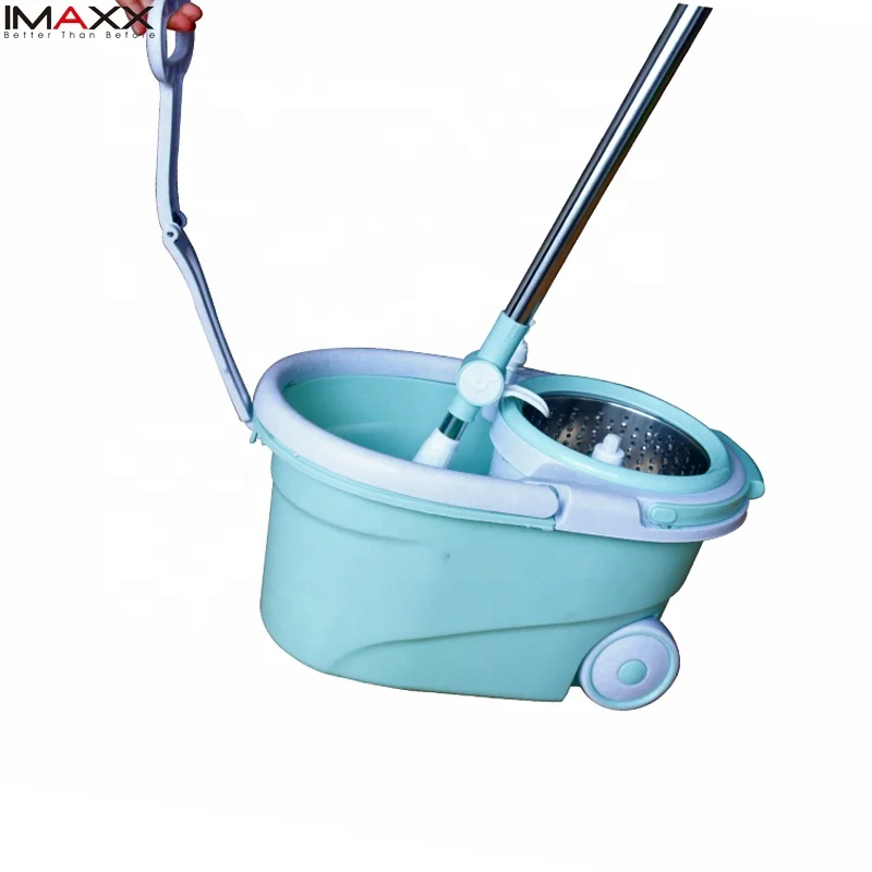 IMAXX High Quality Plastic 360 Spin  Magic Mop Easy Removable Basket Wringer with Steel Handle Magic Head for Floor Cleaning