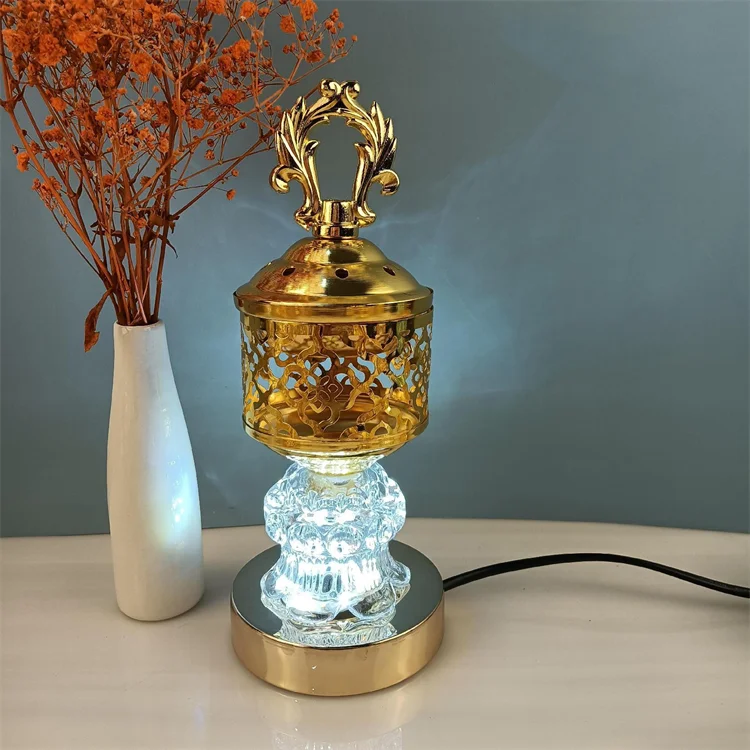 2023 new product Eid mubarak electric incense burner Middle eastern plug-in metal oud burner with light for Ramadan