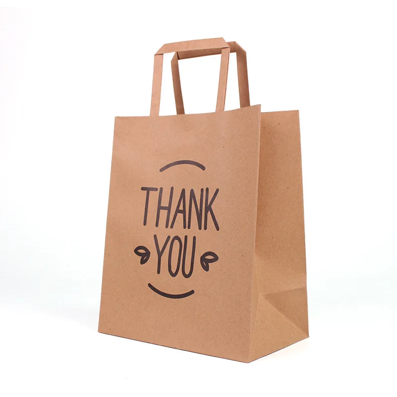 Factory Price Custom Logo Printed Take Away Kraft Craft Bolsa De Papel Paper Bag With Flat Handle