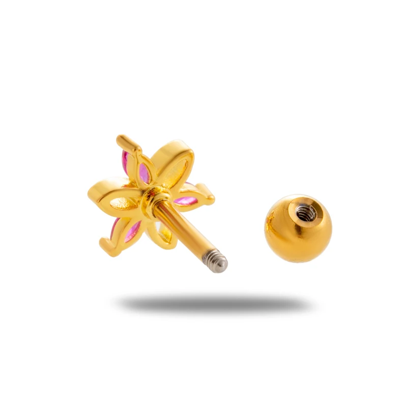 custom 16g helix piercing jewelry stainless steel screw back cubic zirconia leaf ear lobe cartilage earrings stud for women