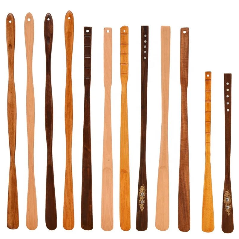 Eco friendly wooden shoehorn 38cm lazy shoe lifter wooden long handle shoe horn wood for seniors