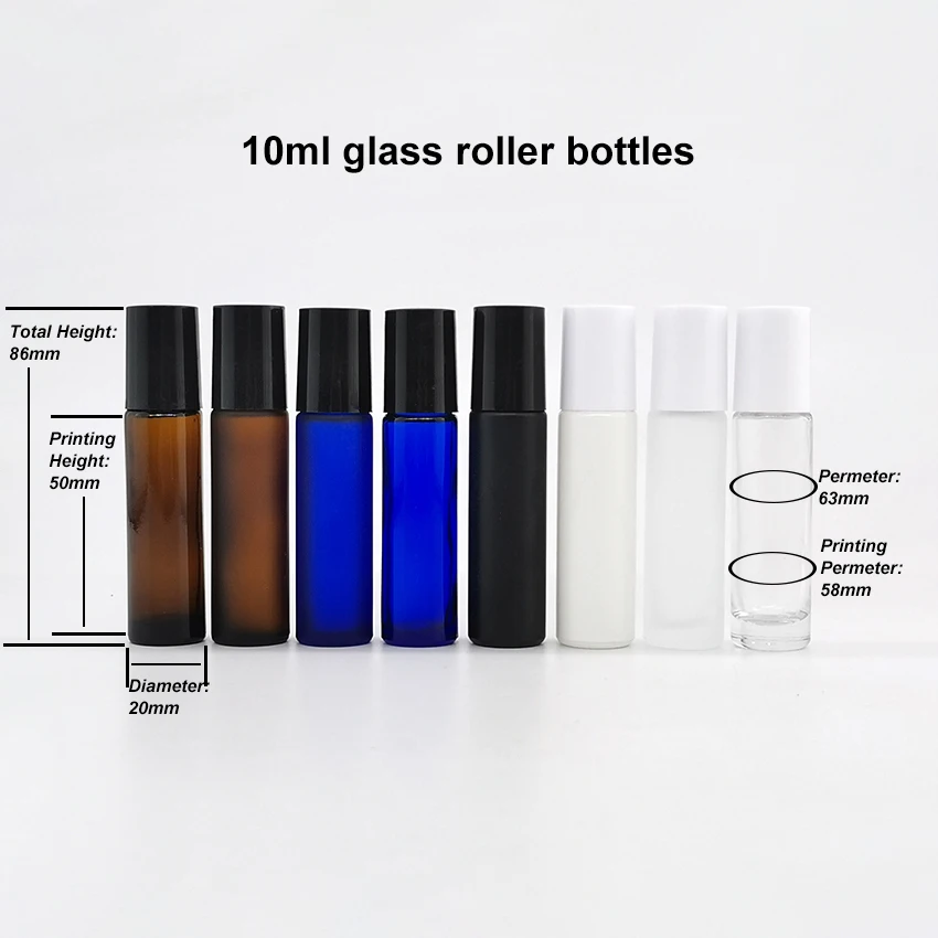 Frosted Amber Empty Glass Roller Bottle 10 ml with Stainless Roll On Ball and Aluminum Gold Cap
