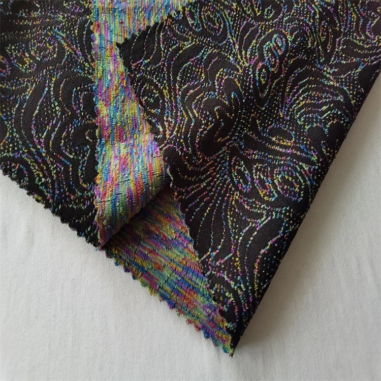 Rainbow colors jacquard butterfly design based on black dyed knitting fabrics