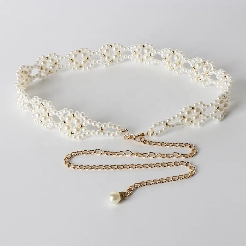 Fashion versatile sweet decorative pearl waist chain ladies waist hanging chain wide belt