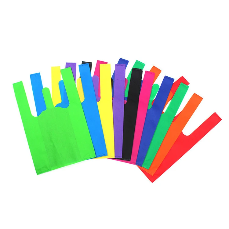 Custom eco friendly non woven vest handle bag non woven t shirt bag d cut w cut non woven bag