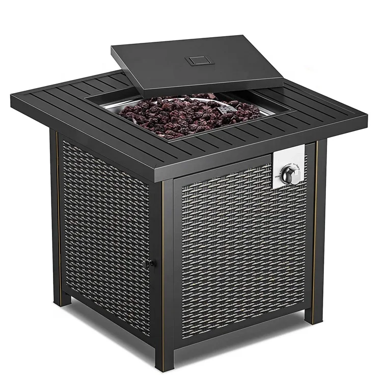 Propane Fire Pit Table 28 Inch 50,000 BTU Auto-Ignition Gas Fire Pit Table with Cover Strong Striped Steel Surface Outdoor Stove