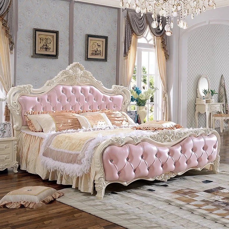 Fabric Fancy Double Bed Princess Bed Home Furniture Bedroom Design Luxury Modern 7-25 Days Comfortable Royal Pink King Size Pink