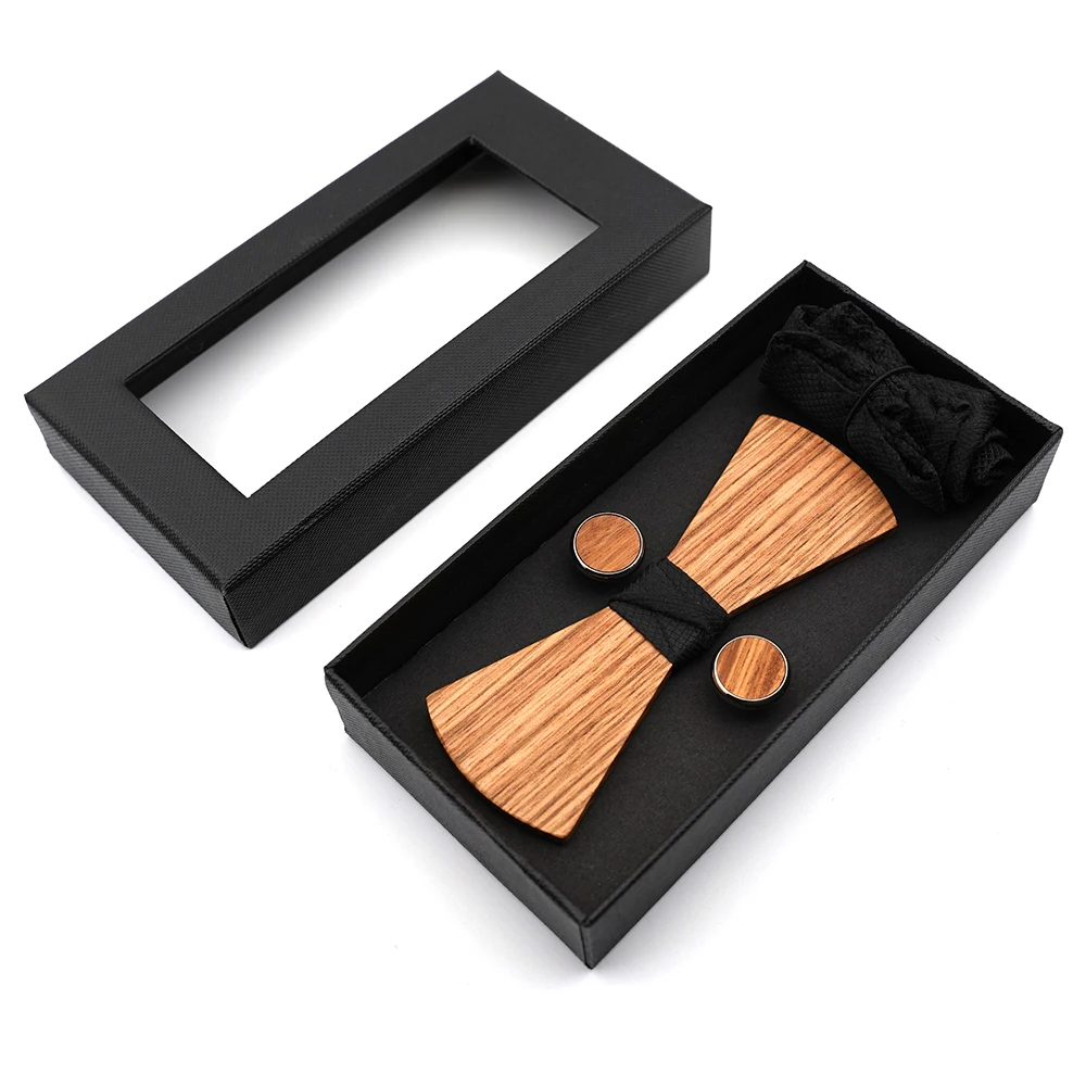 Мужские деревянные бабочкой платок запонки набор черного и коричневого цвета жаккардовый платок галстук-бабочка, костюм, аксессуары для свадьбы, подарки
