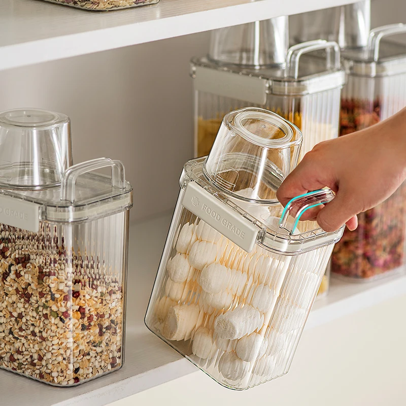 1300ml 1800ml Newest Plastic Durable Kitchen Airtight Dry Food Rice Storage Box Container with Measuring Cup and Pour Spout