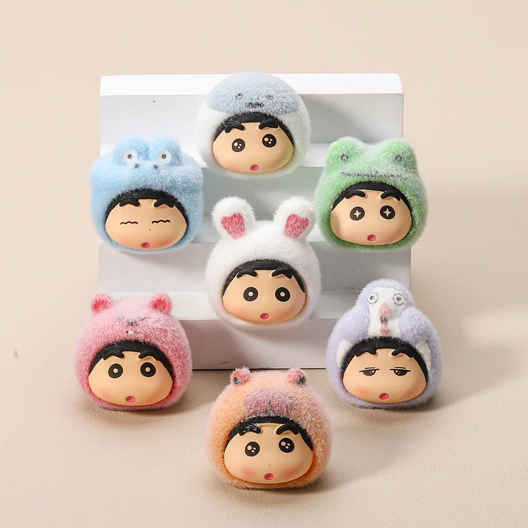 Flocking animal Shin-chan Resin cartoon pendant accessories Painted tabletop key chain charms