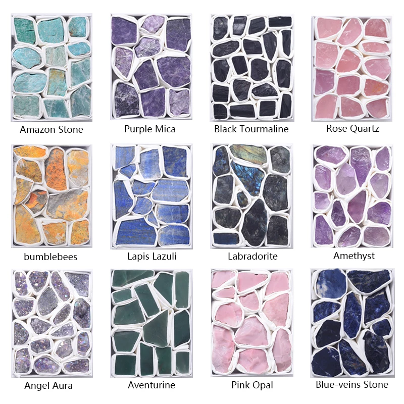 Various of Crystals Quartz Block Natural Amethyst Rose quartz Reiki Healing Mineral Specimens Stones with box