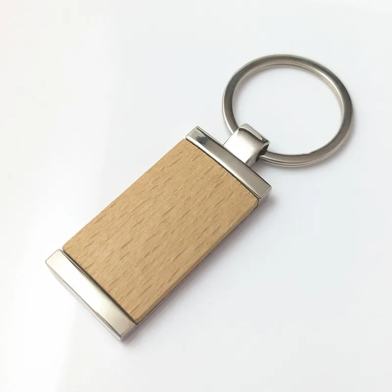 Unique New Design Backside High Polished Alloy Metal Key Chain Wholesale Custom Laser Logo Blank Advertising Beech Wood Keychain