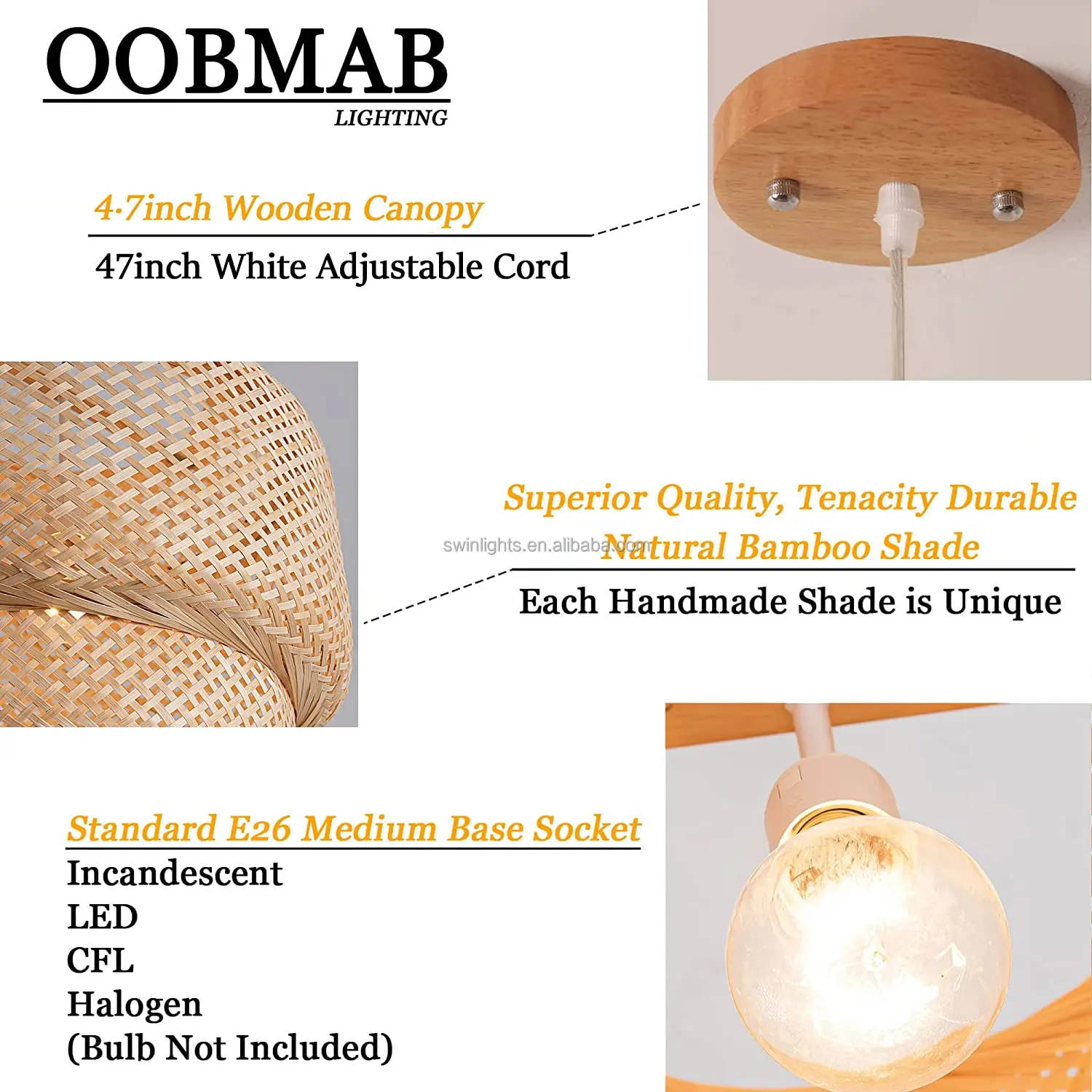 Hand woven bamboo chandelier natural rattan basket lamp Beige bamboo pendant light kitchen island lighting