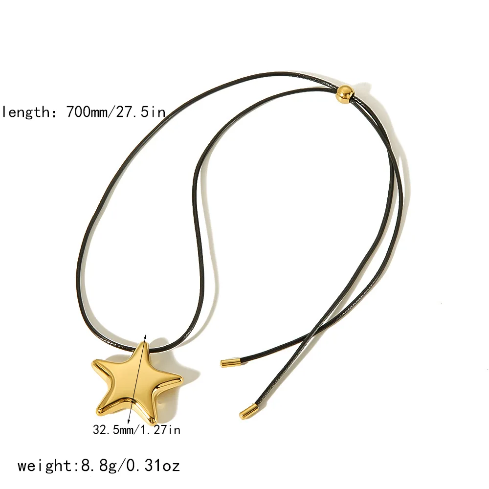 Vintage Gold and Silver Star Adjustable Jewelry 18K Gold Plated Stainless Steel Cord Rope Pendant Necklace for Unisex
