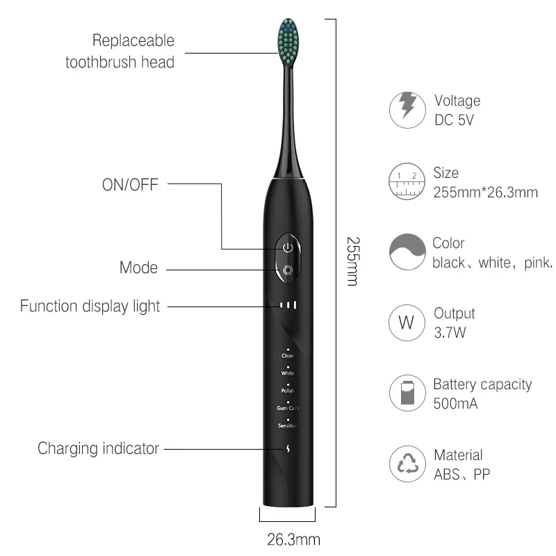 Sonic Electric Toothbrush Children Adults Custom Logo Timer Oral Cleaning Whitening Toothbrush Soft Bristle Electric Toothbrush
