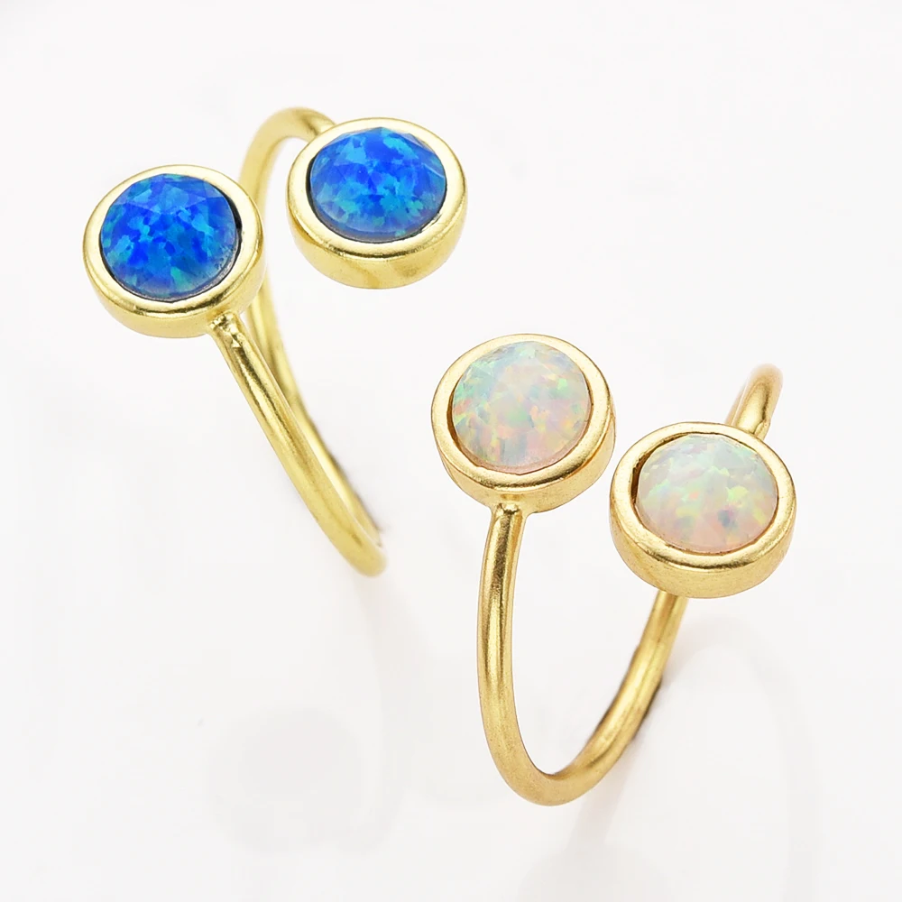 18K Настоящее позолоченное 925 Серебряный Синий Белый синтетический опал ювелирные изделия женщин Регулируемый кольцо