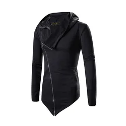 Fashion Men Zipper Hoodie Asymmetrical Hoodie Long Sleeve Slim Sit Zipper Hooded Jacket