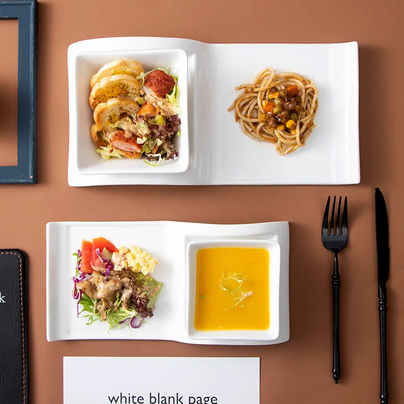 New Ceramic Dinner Plate Cold Dishes Dessert Salad Sushi Bread Snacks Serving Tray With Sauce Ketchup Bowl Restaurant Tableware