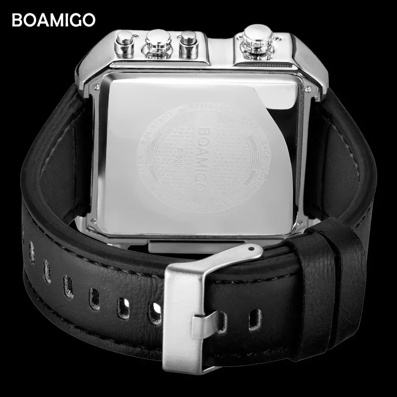 Мужские Цифровые часы BOAMIGO F920 в новом стиле идеальный ремешок из искусственной кожи водонепроницаемые гигантские спортивные с 3 часовыми поясами