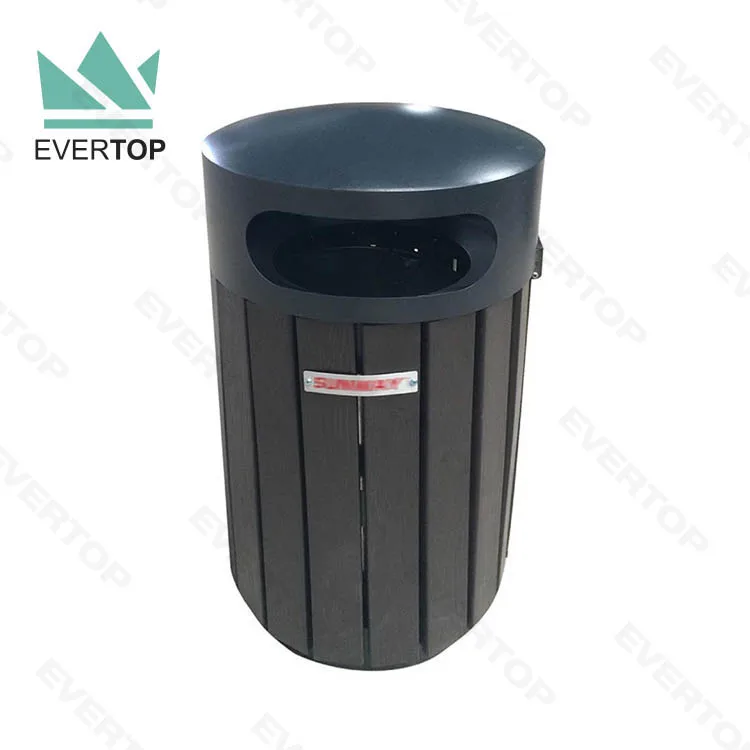 DA-100D Street Waste Bin Round Outdoor Decorative Trash Cans Outdoor Dustbin Outdoor Garbage Bin Black Hotel Wood Trash Bin