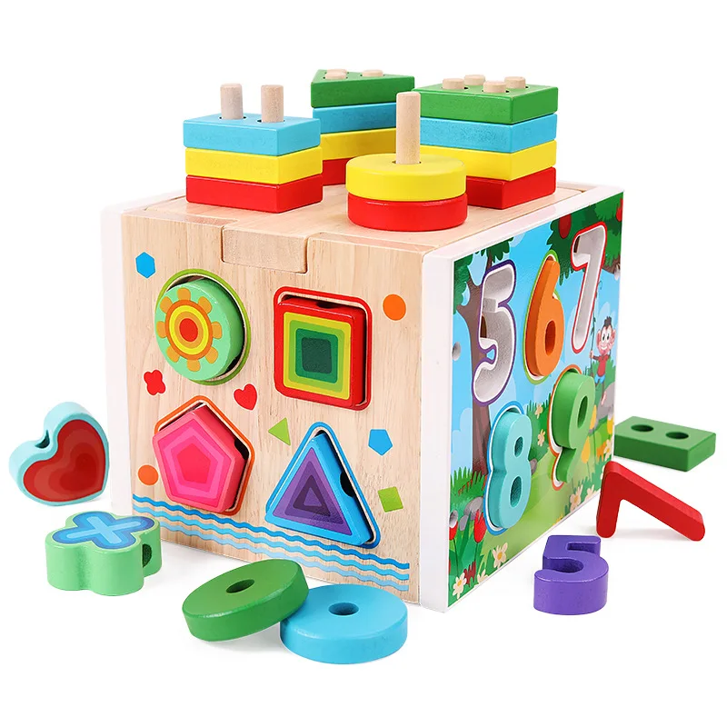 Wooden Treasure Chest with Shape Sorting Beads Educational Toy for Kindergarten Cognitive Early Childhood Multifunctional