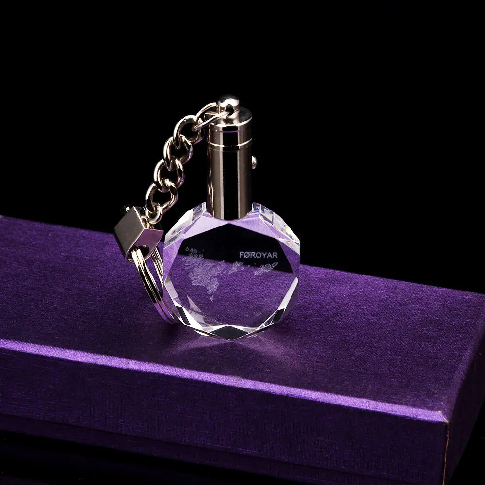 HBL Customized Clear Chian Souvenir/business Gift Engraving Glass Octagon Rock Quartz Crystal Tortoise Craft Key Chain