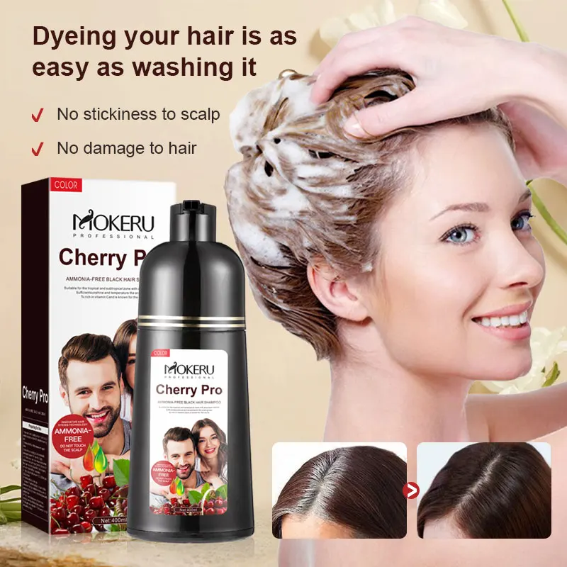 MOKERU Wholesale 500ml Easily Use And Permanent Natural Plant Extract Hair Color Shampoo Coverage Gray Hair